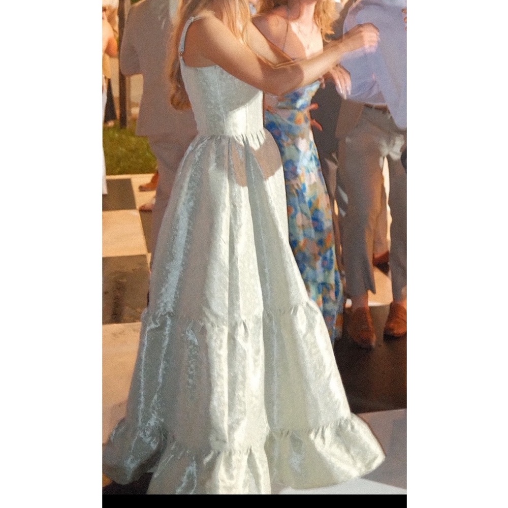 V. Chapman Avery Dress in Sage Duchess Brocade